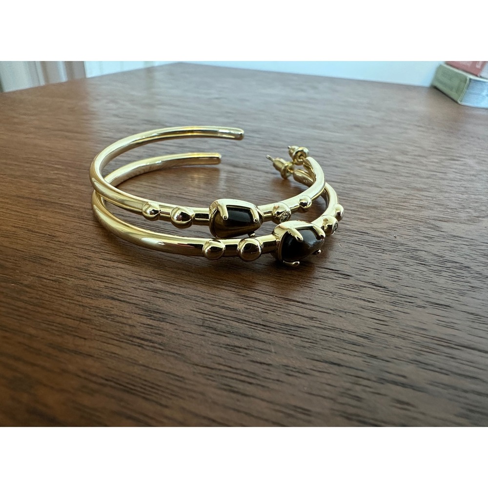Kendra Scott Gold Tone Tiger's Eye Hoop Earrings with Large Statement Hoop
